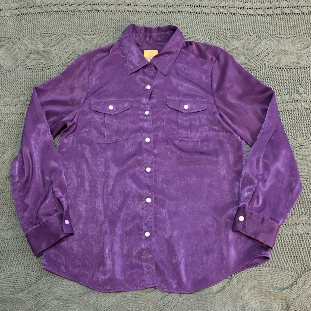 Ruby Rd Blouse Button Up Sheen Iridescent Top